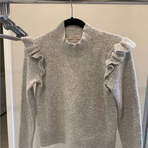 LOFT Light Gray Ruffle Crew Neck Sweater